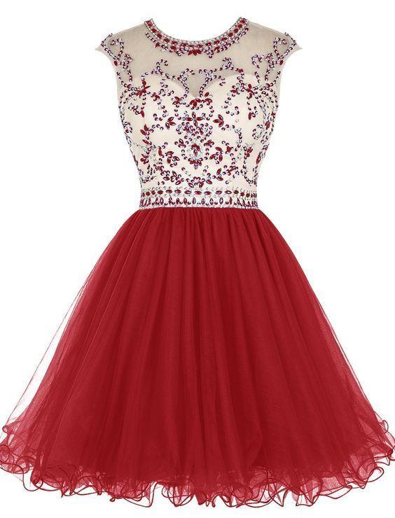 Homecoming Dresses Lilyana Red Tulle Beading 12417
