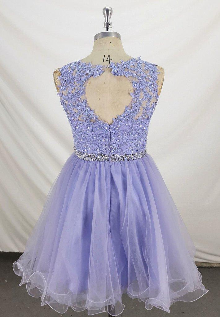 Lovely Lavender Tulle Homecoming Dresses Journey Short Handmade Party Dress Knee Length 12687
