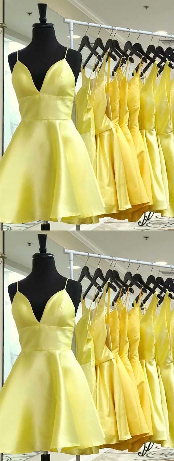 V Neck Short Yellow Dresses Short Addyson Homecoming Dresses V Neck Yellow Graduation 127