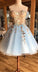 Norah Homecoming Dresses A-Line Off-The-Shoulder Above-Knee Light Blue With Appliques 1314