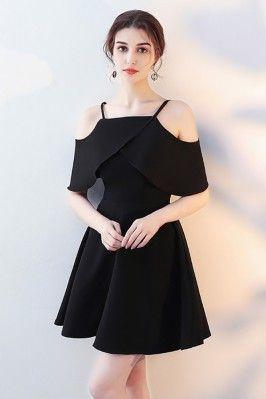 Kadence Homecoming Dresses Simple Black Aline With Flounce Straps 13318