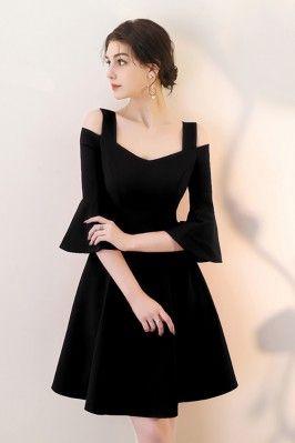Black Short Aline With Bell Sleeves Amira Homecoming Dresses 13319