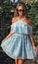 A-Line Miriam Homecoming Dresses Lace Cross-Neck Knee-Length Light Blue 1384