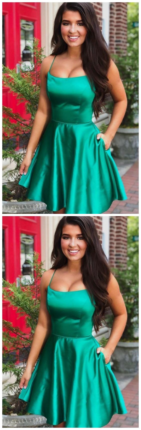Victoria Homecoming Dresses Spaghetti Straps Green Hoco Party Dresses Gowns 14145