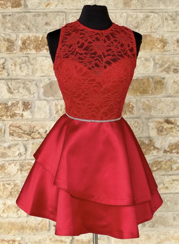 Red Lace Satin Homecoming Dresses Elaina Short Dress 14661