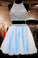 Two Piece A-Line Halter Organza Beaded Abbie Homecoming Dresses Short Light Blue 146