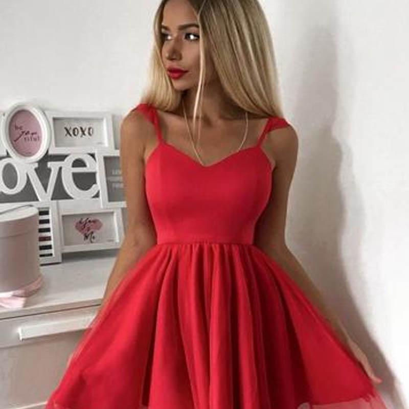 Charming Red Spaghetti Straps Short Aniya Homecoming Dresses A-Line Tulle 1528