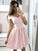 A-Line Off-The-Shoulder Satin Krista Pink Homecoming Dresses Above-Knee With Pleats 16167