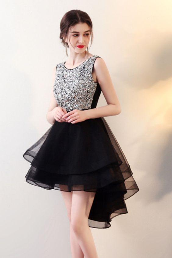 High Low Black Party Dress With Homecoming Dresses Lexie Silver Sequins Top Party Dress 17933