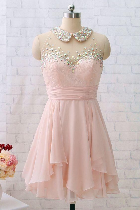 Julianna Homecoming Dresses Chiffon Pink Mini Light Party Dress 18417