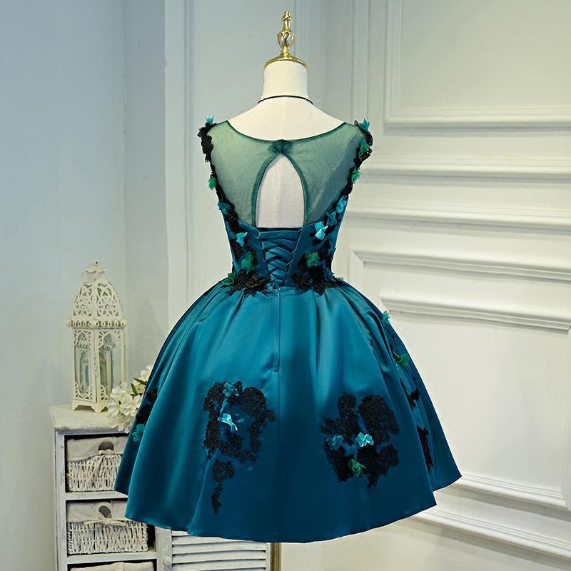 Lovely Knee Length Ball Gown Homecoming Dresses Adeline Satin Lace Party Dress With Flower 18455