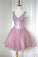V Neck Lace Kristen Pink Homecoming Dresses Gowns 1986