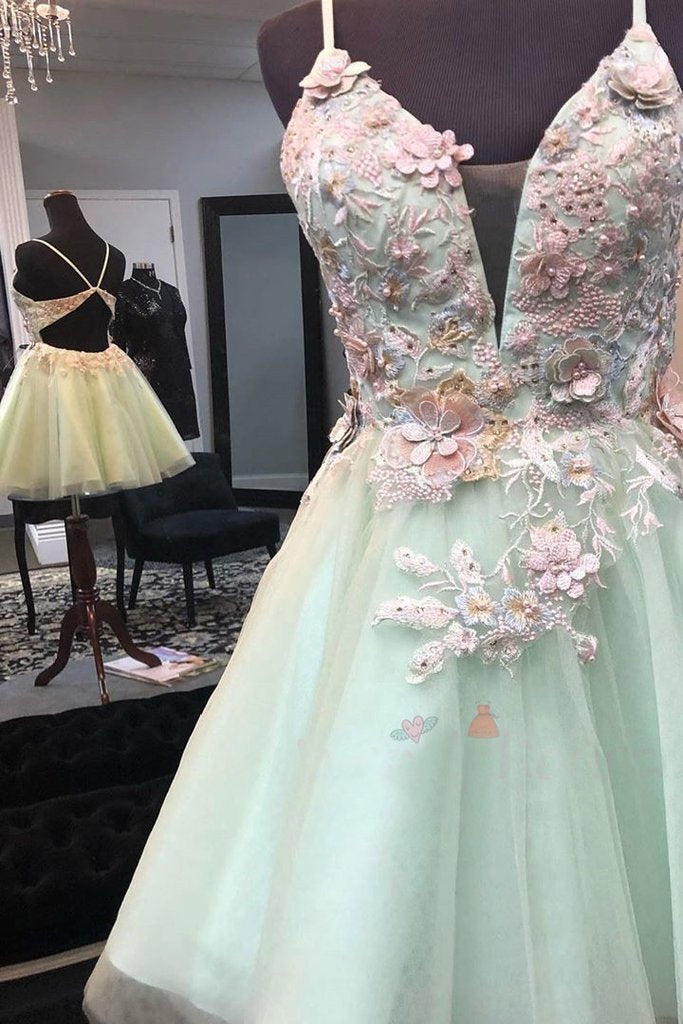Mint Green Short With Flowers Mini Katie Homecoming Dresses Tulle Graduation Dress With Pearls 20240