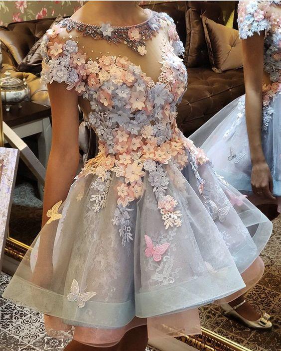 3D Flowers Embroidery Lace Isabelle Homecoming Dresses Ruffles Short 20244