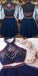 Homecoming Dresses Grace Two-Piece High Neck Short Tulle Navy Blue With Embroidery 202