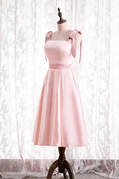 A-Line Short Party Homecoming Dresses Nita Satin Pink Dress With Tie Shoulders 20246