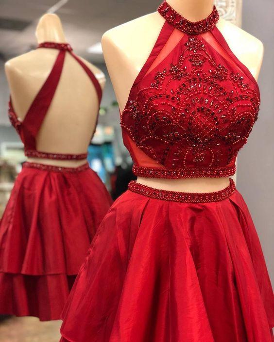 Two Piece Short Red Aileen Homecoming Dresses With Backless 2058