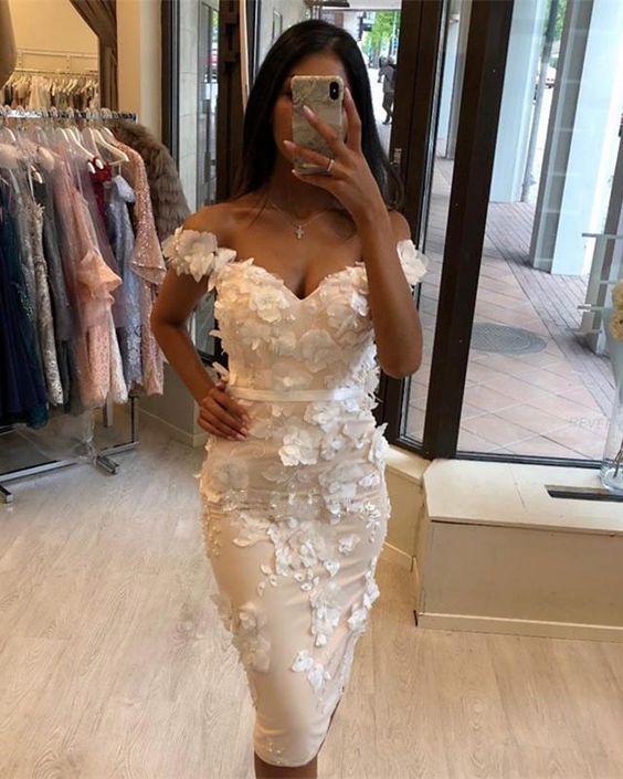 Sheath Off Shoulder 3D Embroidery Homecoming Dresses Emilia Lace 21813