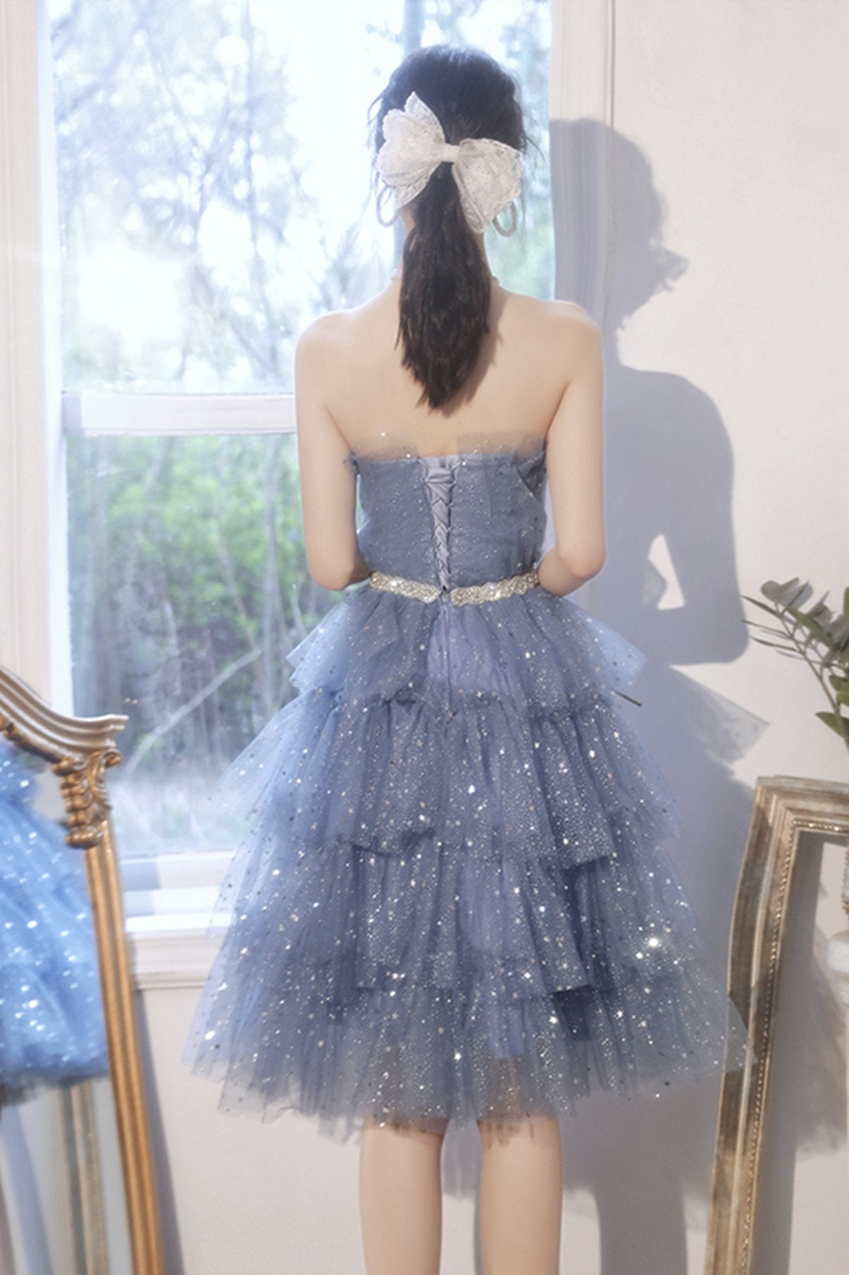 BLUE TULLE SEQUINS SHORT PARTY Jaden Homecoming Dresses DRESS 22204