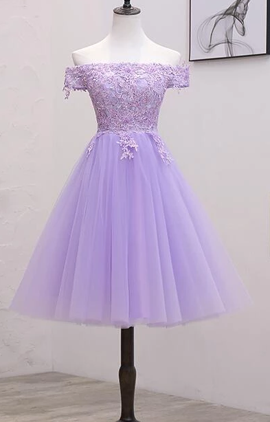 Light Purple Lace Shaniya Homecoming Dresses And Tulle Off The Shoulder Short Party Dress 2250