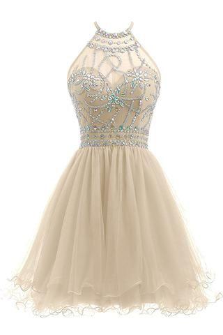 Beaded Homecoming Dresses Lilith Halter Short Tulle Dress 2264