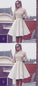 A-Line Ivory Satin Nyla Homecoming Dresses Bateau 3/4 Sleeves Knee-Length With Appliques 229