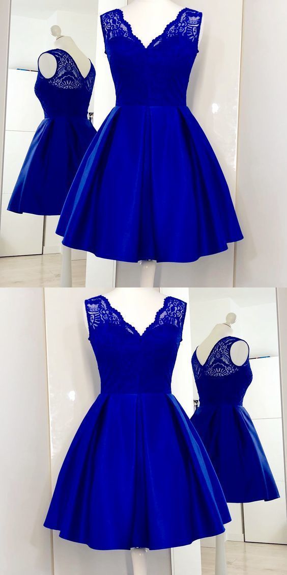 Charming Cute Short Barbara Satin Royal Blue Homecoming Dresses Lace 233