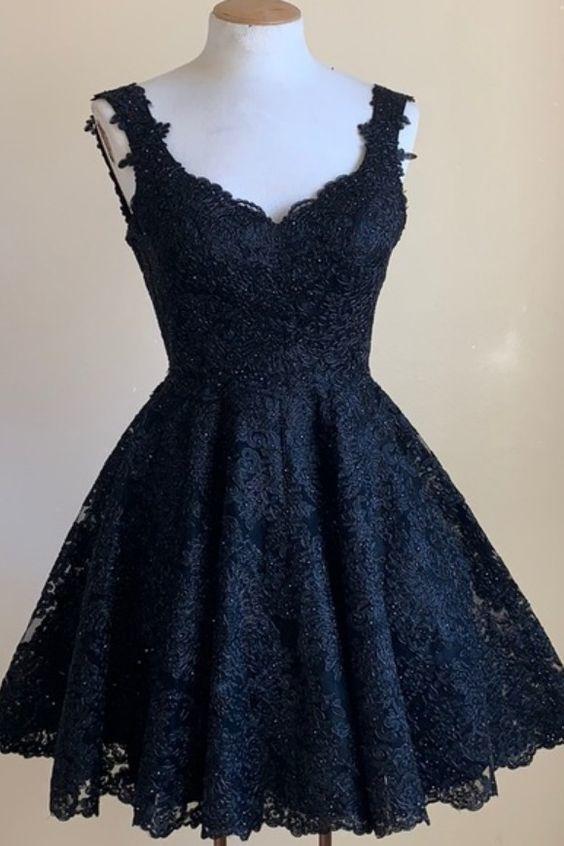 A-Line Homecoming Dresses Lorelei Lace Short Navy Blue 23419