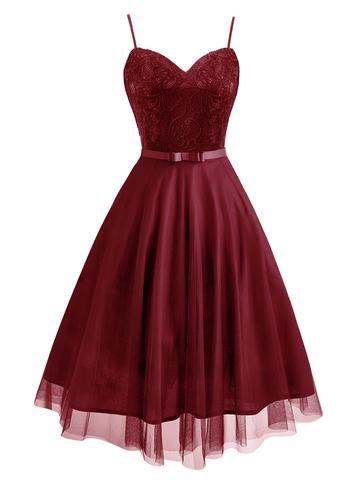 Spaghetti Bow Swing Dress Lace Homecoming Dresses Noelle Tulle 23625