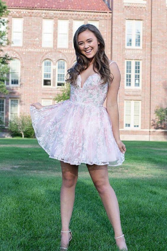 Homecoming Dresses Lace Emery Pink A-Line Short Dress For Your 2024 School Dancing 23672