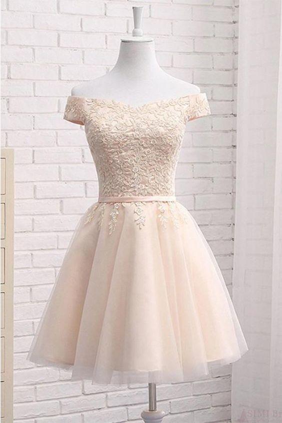 Off Shoulder A Line Courtney Homecoming Dresses Tulle Short With Appliques Mini Sweet 16 Dress 2382