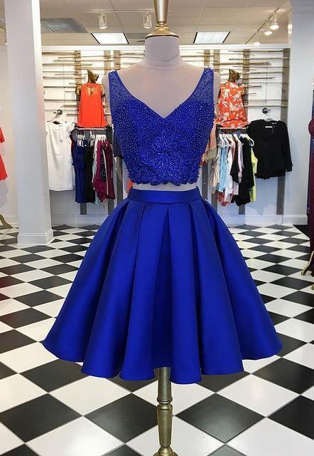 With Beading Top Homecoming Dresses Royal Blue Two Pieces Gina Dance Dresses 23948