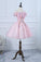 Pink Angelique Homecoming Dresses Off The Shoulder A-Line Short Party With 3D Flowers 24318