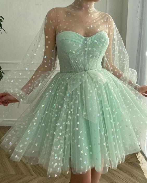 A-Line Aubree Homecoming Dresses Tulle Evening Dresses Long Sleeves Princess Gown 24398