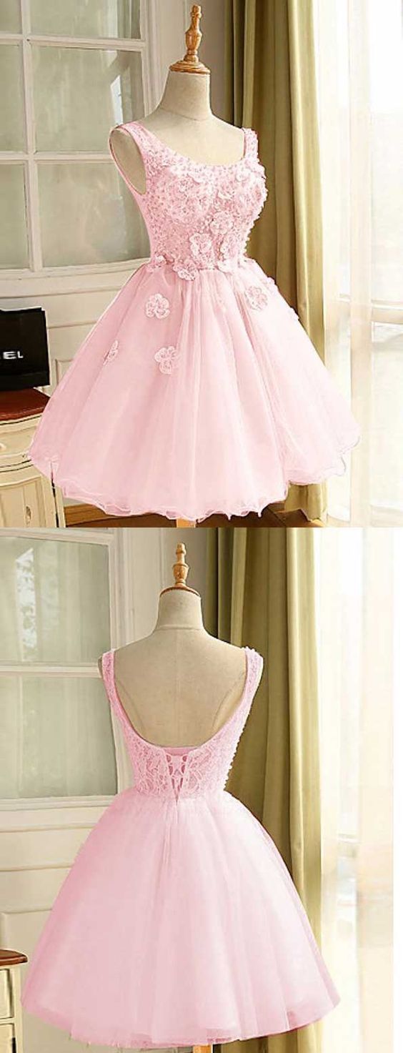 Ball Gown Scoop Short Organza With Sophie Homecoming Dresses Pink Beading Appliques 24767