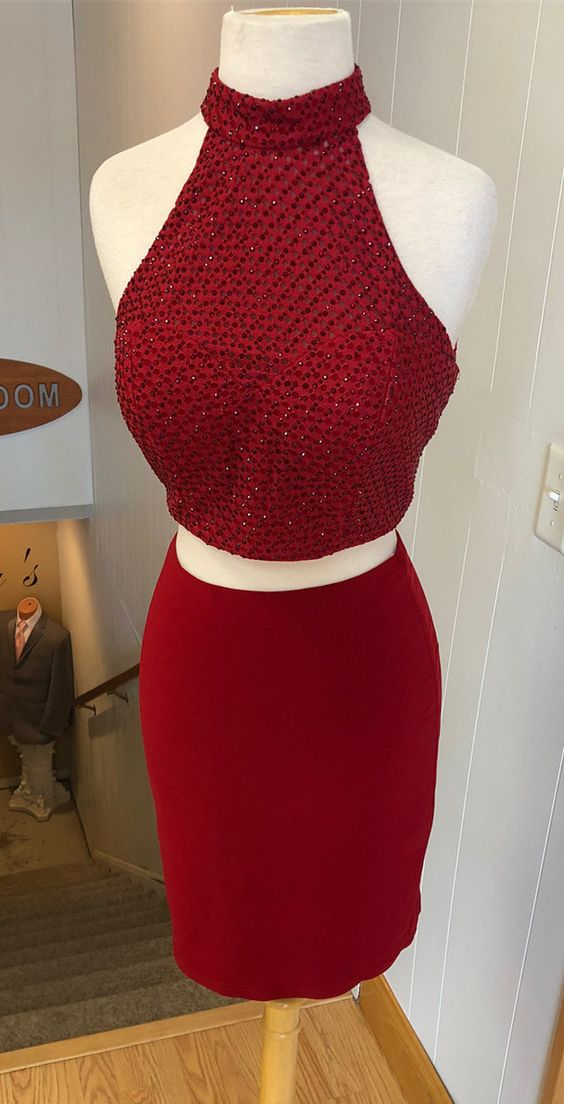 Sexy Two Piece Short Cocktail Homecoming Dresses Celia Red 2024 Dress 2593