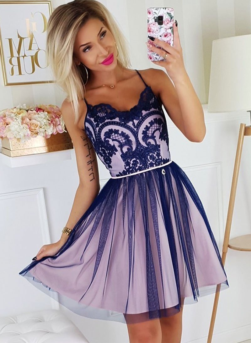 Cute Tulle Short Dress Maryjane Lace Homecoming Dresses 2596