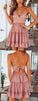 Spaghetti Annalise Lace Pink Homecoming Dresses Strap Plunge Panel Open Back Mini 2717