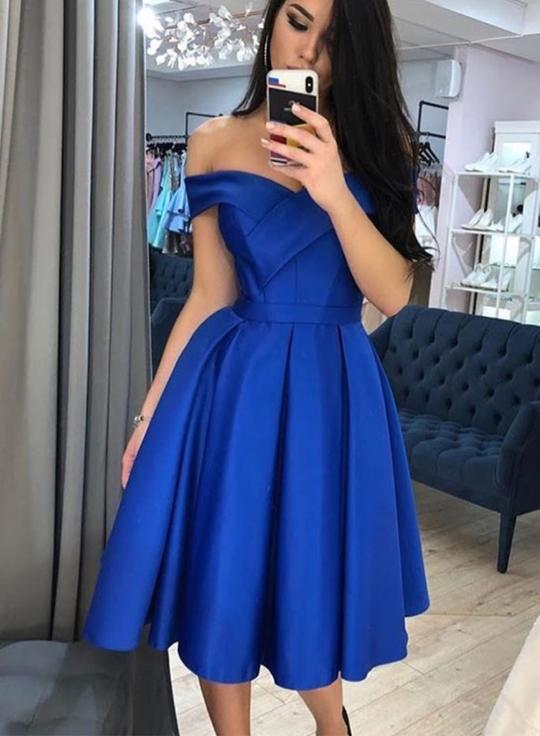 Simple Homecoming Dresses Eleanor Satin Blue Short Dress 2794