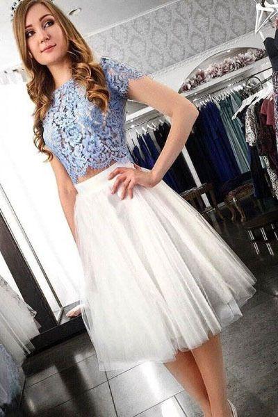 Lace Homecoming Dresses Elsa Two Piece Top Short 2890