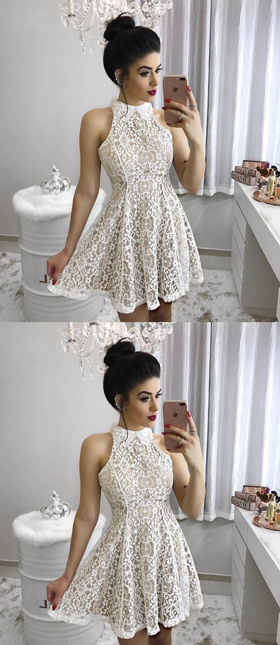 Fashion A-Line High Lace Homecoming Dresses Kierra Neck Short/Mini Dress 298 Party