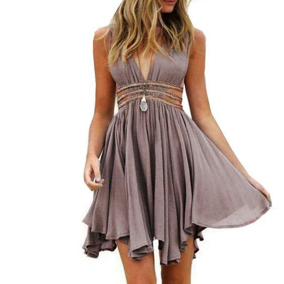 A-Line Deep V-Neck Short Homecoming Dresses Rayna Chiffon Grey With Sequins 2999