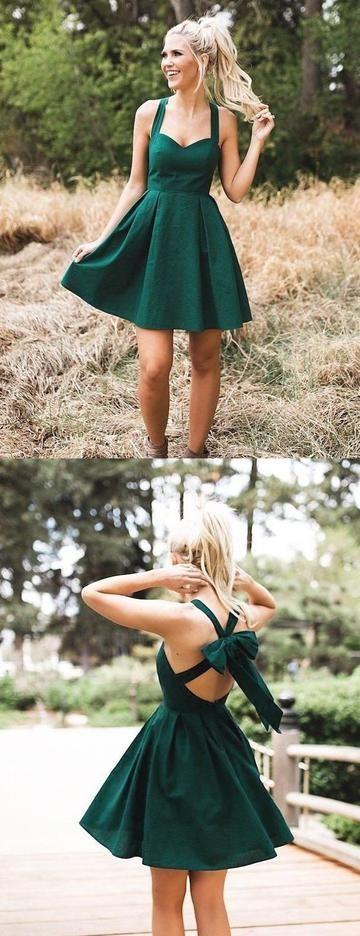 Green Halter With Homecoming Dresses Satin Kaley Bowknot Simple 3059