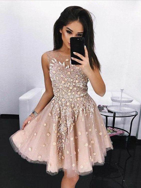A-Line Round Neck Short With Homecoming Dresses Alexia Beading 309