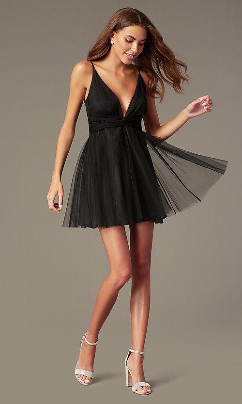 Short Black Homecoming Dresses Simone Tulle V-Back 3205