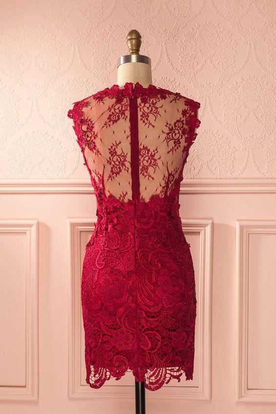 2024 Sheath Lace Homecoming Dresses Paula Red Dress 3261