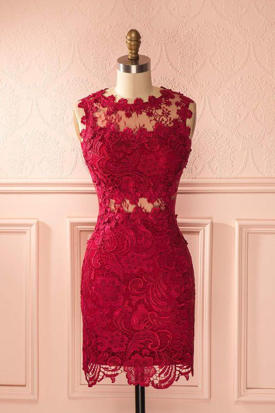 2024 Sheath Lace Homecoming Dresses Paula Red Dress 3261