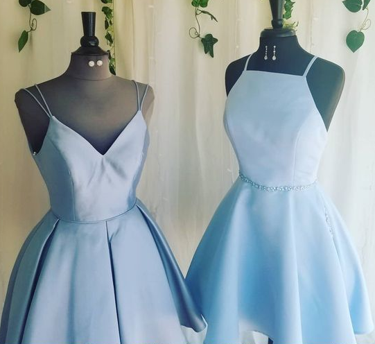 V Neck Light Millicent A Line Homecoming Dresses Sky Blue Short With Pleats 3432