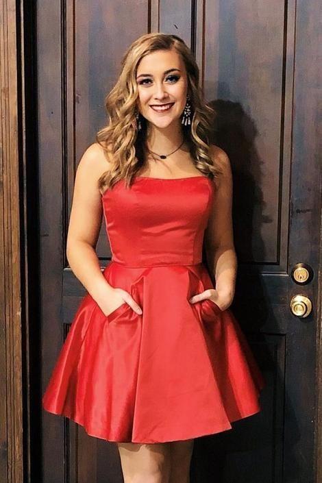 Cute A-Line Thelma Homecoming Dresses Strapless Red Short 3468