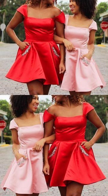 Cocktail Tamara Homecoming Dresses Pink Satin Cap Sleeves Mini Red/ Party Dress 3546